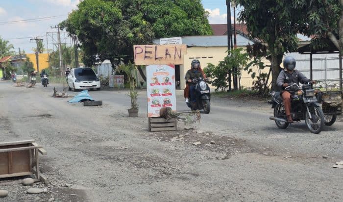 tak_kunjung_diaspal_warga_kembali_pajang_pot_bunga_di_jalan_t_amir_hamzah_yang_rusak
