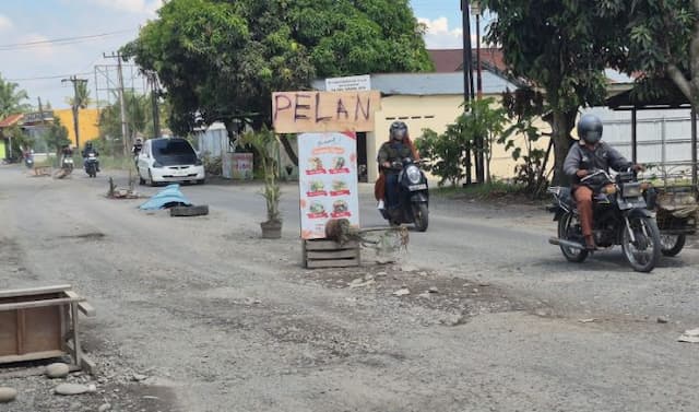 tak_kunjung_diaspal_warga_kembali_pajang_pot_bunga_di_jalan_t_amir_hamzah_yang_rusak