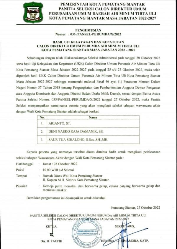 pansel_umumkan_hasil_ukk_calon_dirum_perumda_tirta_uli_siantar_mantan_dirum_tersingkir