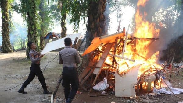 polsek_kualuh_hulu_bakar_gubuk_sarang_narkoba_saat_menggelar_gkn
