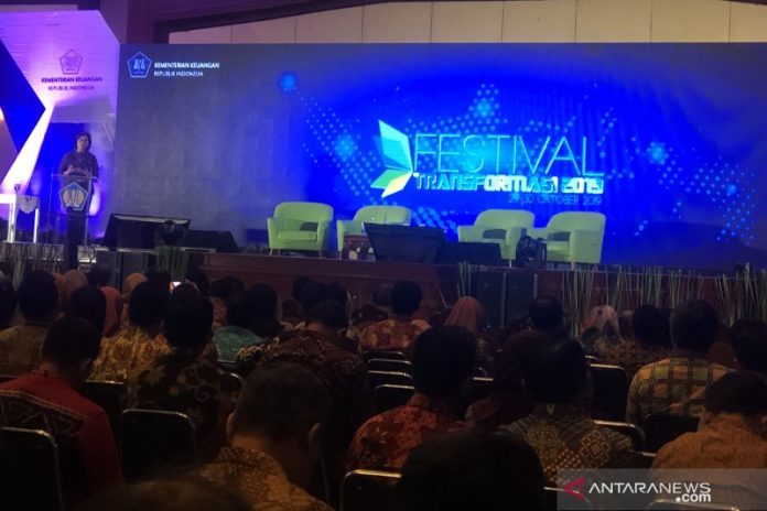 Menteri Keuangan Sri Mulyani Indrawati di Gedung Dhanapala, Jakarta, Selasa (29/10/2019). (ANTARA/AstridFaidlatulHabibah)