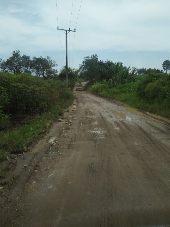 Jalan menuju Kecamatan Pagaran dari Desa Sitampurung Kecamatan Siborong-borong yang rusak parah. (f:dedy/mistar)