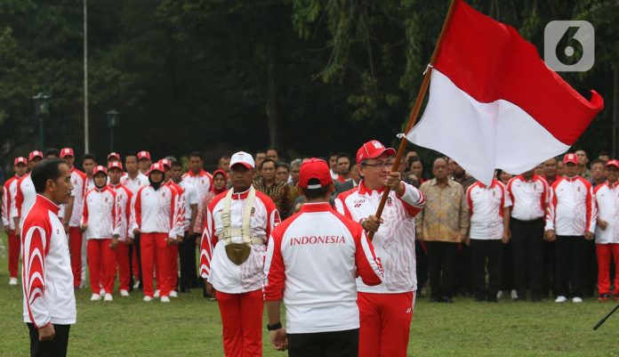 Presiden Joko Widodo melepas Kontingen Indonesia untuk perhelatan SEA Games XXX Tahun 2019 di Istana Kepresidenan Bogor, pada Rabu (27/11/19). (Foto : liputan6/mistar)