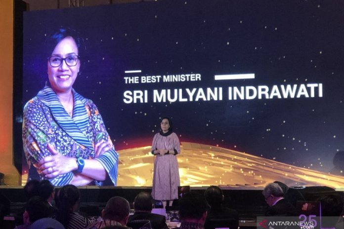 Menteri Keuangan Sri Mulyani Indrawati di The Westin, Jakarta, Rabu (4/12/2019). (ANTARA/AstridFaidlatulHabibah)
