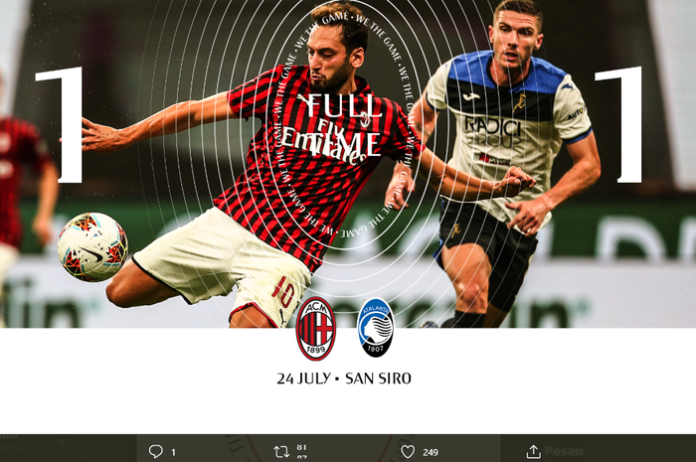 Milan dan Atalanta harus puas berbagi poin dalam pertandingan pekan ke-36 Liga Italia. Laga di San Siro, Sabtu (25/7/20) dini hari WIB, berakhir dengan skor 1-1