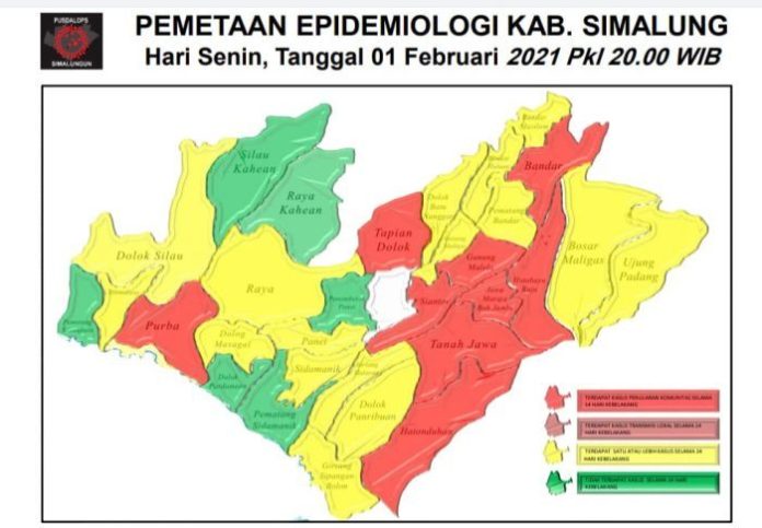 Pemetaan Status Zonasi Covid-19 Di Simalungun: Zona Merah 9 Kecamatan, Kuning 16 dan Hijau 7 Kecamatan