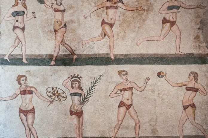 Mosaik 10 'Gadis Bikini' yang Ditemukan di Villa Romawi Casale.(Paolo Barone)
