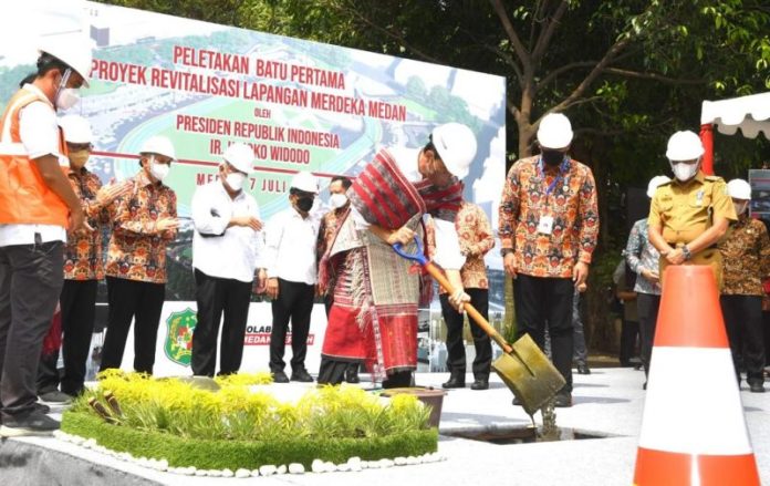 Presiden Jokowi Letakkan Batu Pertama Revitalisasi Lapangan Merdeka Medan