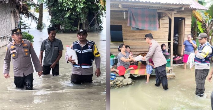Banjir Kembali Terjang Batu Bara, Kapolsek Lima Puluh Beri Bantuan