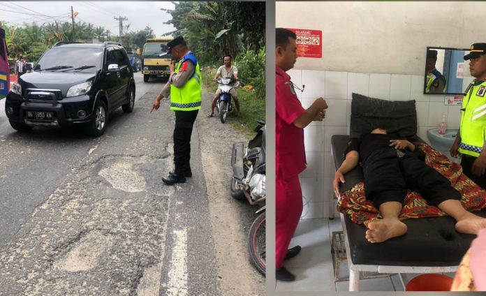 Kecelakaan Tunggal, IRT di Batu Bara Dilarikan Personel Pos Yan ke Klinik