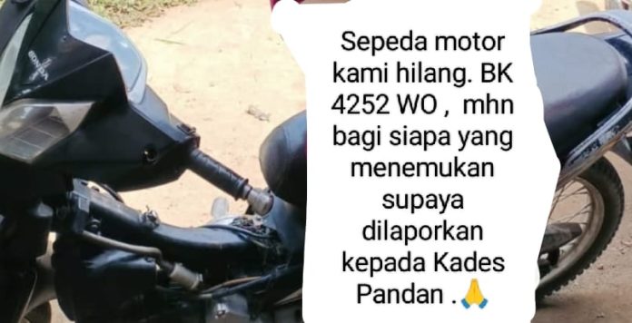 Gambar sepeda motor jenis Honda Supra BK 4252 WO milik J Nainggolan yang hilang dsri perladangan miliknya di Sidikalang, Selasa (28/3/23). (f:dok J Nainggolan/mistar)