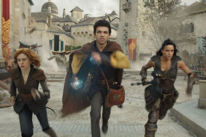 Sophia Lillis plays Doric, Justice Smith plays Simon and Michelle Rodriguez plays Holga in Dungeons & Dragons: Honor Among Thieves from Paramount Pictures and eOne. (Paramount Pictures and eOne)