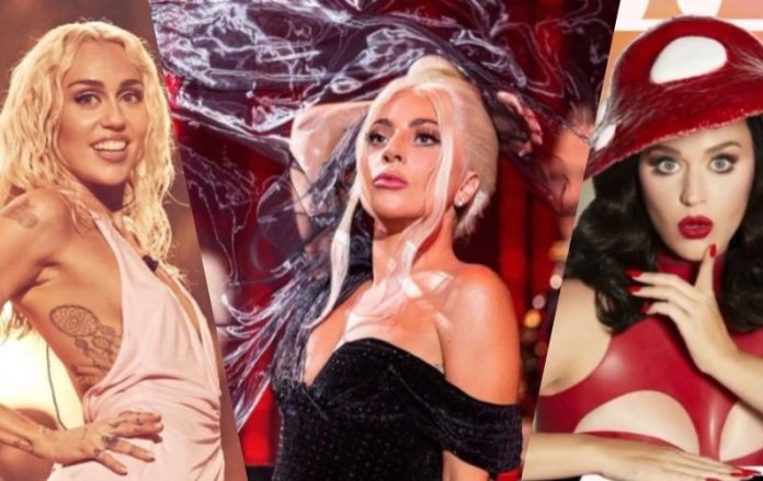 Miley Cyrus (kiri), Lady Gaga (tengah), Katy Perry (kanan) (ANTARA/Instagram)