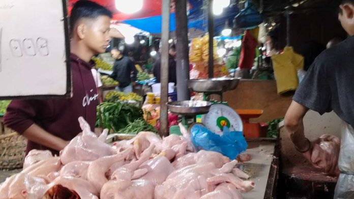 Pedagang daging ayam potong di Siantar