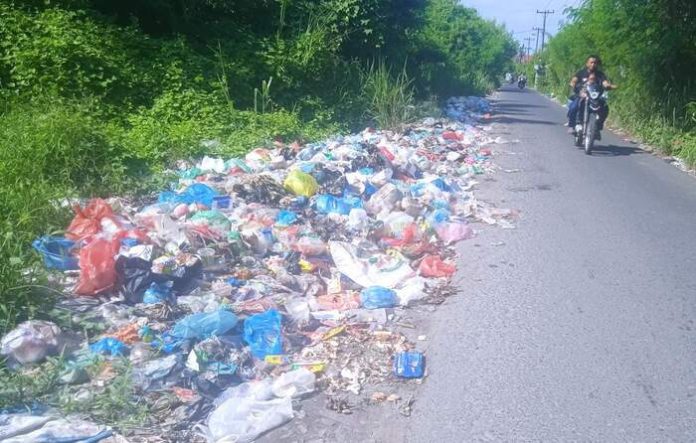 Sampah berserakan di Jalan Metrologi IV Percut Sei Tuan. (f:saferius/mistar).