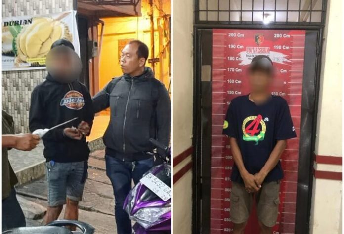 Tersangka WHA (kiri) dan RM (kanan) saat ditangkap polisi. (f: ist/mistar)