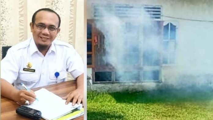 Plt Kadis Kesehatan PPKB Batu Bara dr Deni Syahputra dan proses fogging.
