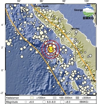 Titik gempa berkekuatan magnitudo 5.3 guncang Nias Utara