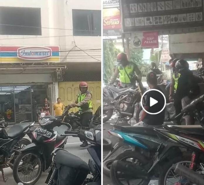angkapan layar Facebook, polisi menilang dilokasi bengkel yang sempat viral.(f:ist/mistar)