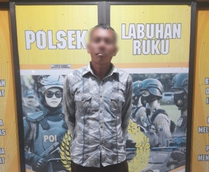 Pria setengah abad berinisial RZ diamankan di Polsek Labuhanruku (f:ist/mistar)