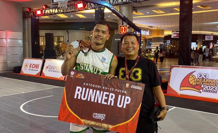 Mahasiswa PKO Unimed, Madani Egia Brena Ginting berhasil menjadi runner up pada Kejurnas basket 3×3 di Makassar, Sulawesi Selatan. (f:ist/mistar)