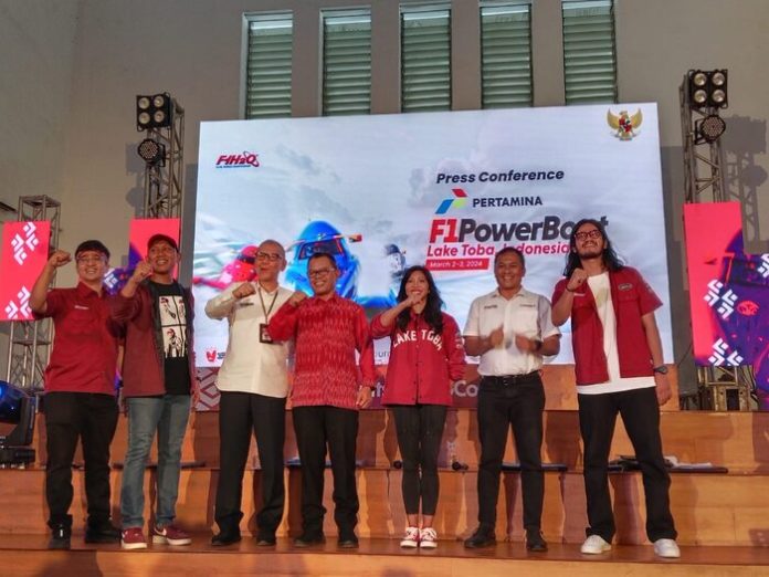 Konferensi pers Pertamina F1 PowerBoat Lake Toba di Pos Block, Medan, Kamis (22/2/24). (f:hutajulu/mistar)