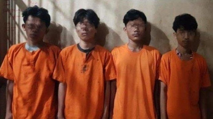 Keempat pelaku yang telah diamankan polisi dilimpahkan ke Polrestabes Medan (f:ist/Mistar)