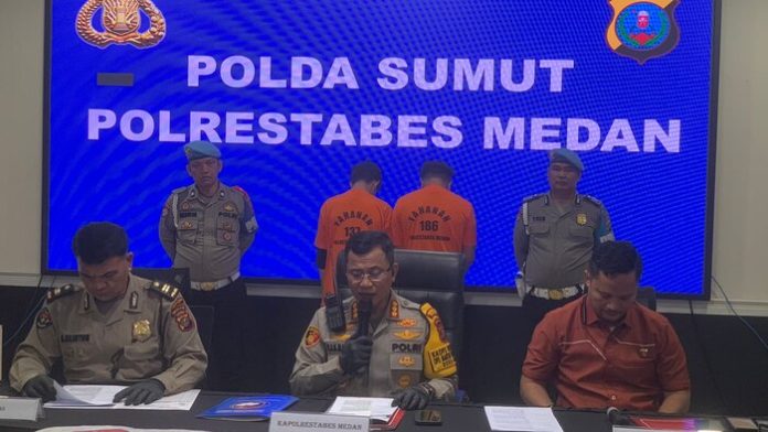 Kapolrestabes Medan Kombes Pol Teddy Jhon Sahala Marbun gelar konferensi pers (f:raja/mistar)