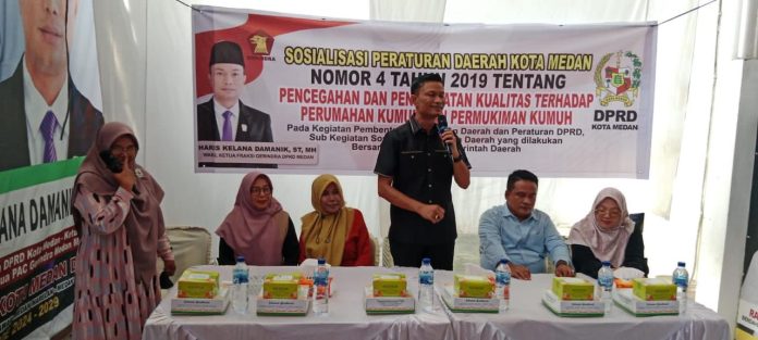 Ketua Komisi IV DPRD Medan, Haris Kelana Damanik saat menggelar Sosper