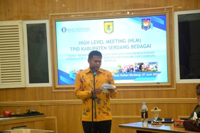 Wabup Sergai H Adlin Tambunan saat membuka acara High Level Meeting TPID (f:ist/mistar)