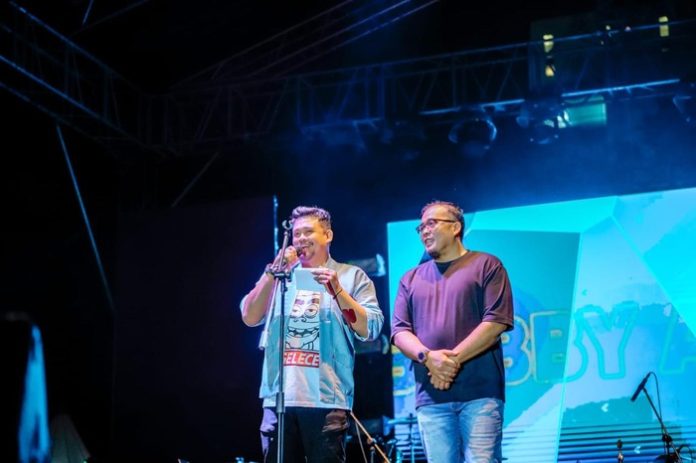 Bobby Nasution bersama H Aulia Rachman saat memberi sambutan dalam puncak Perayaan HUT Kota Medan (f:ist/mistar)