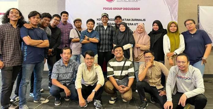 Komite Keselamatan Jurnalis (KKJ) Sumatera Utara yang terdiri dari lembaga profesi jurnalis AJI Medan, IJTI Sumut, PFI Medan dan FJPI (f:ist/mistar)