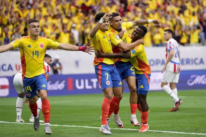 Pemain Timnas Kolombia usai membobol gawang Paraguay di Copa America 2024 (f:ist/mistar)