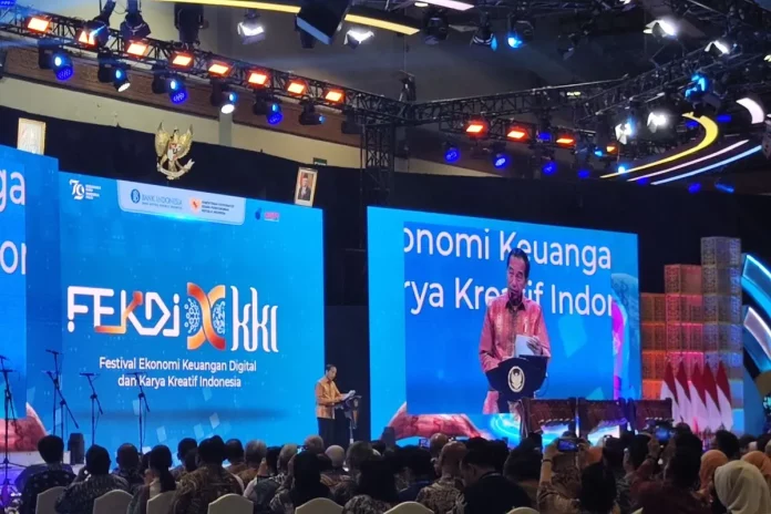 Presiden Joko Widodo memberikan sambutan pada Peresmian Pembukaan Festival Ekonomi Keuangan Digital Indonesia dan Karya Kreatif Indonesia (f:antara/mistar)
