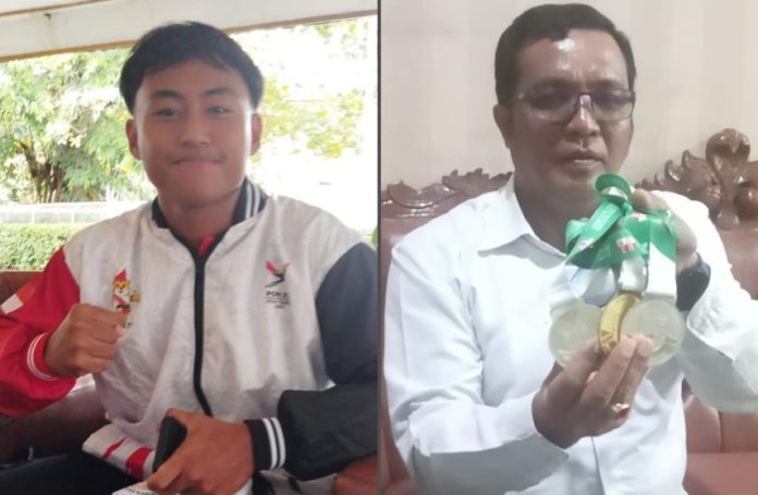 Kiming dan Lintong Sirait yang menunjukkan medali