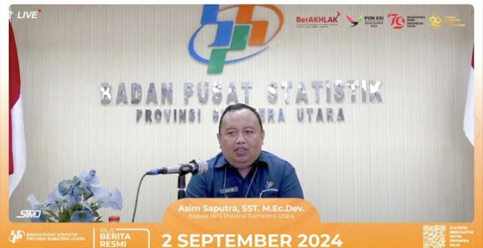 Kepala BPS Sumut, Asim Saputra saat memaparkan perkembangan inflasi Sumut dalam kanal youtube BPS Sumut.