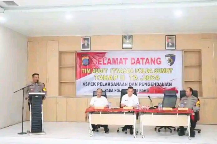 Waka Polres Batu Bara Kompol Imam Alriyuddin sambut tim audit Itwasda Polda Sumatera Utara.