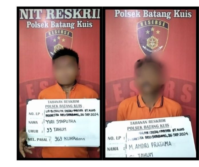 Kedua pelaku yang berhasil diamankan dan telah dijebloskan ke dalam sel Polsek Batang Kuis.