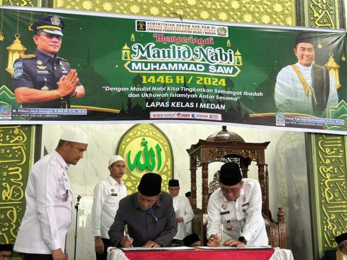 Lapas Medan saat menjalin MoU dengan YPAI dalam acara Peringatan Maulid Nabi Muhammad SAW di Masjid At-Taubah Lapas Medan.