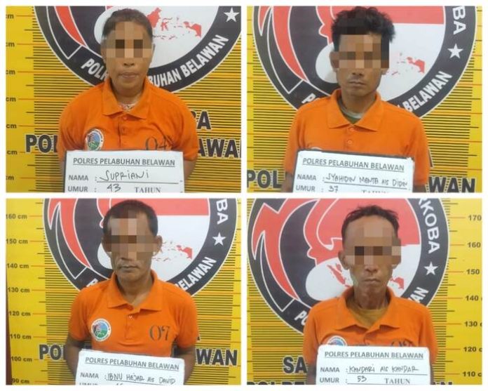 Polres Pelabuhan Belawan tangkap empat pria karena terlibat narkoba (f:ist/mistar)