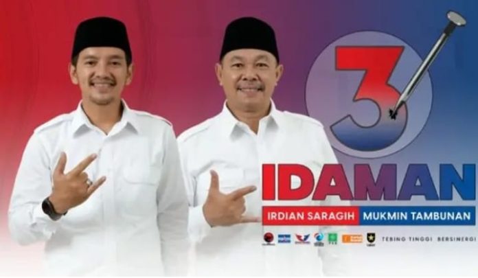 Paslon Wali Kota dan Wakil Walikota Tebing Tinggi nomor urut 3 Iman Irdian Saragih dan Chairil Mukmin Tambunan (IDAMAN).(f:ist/mistar)