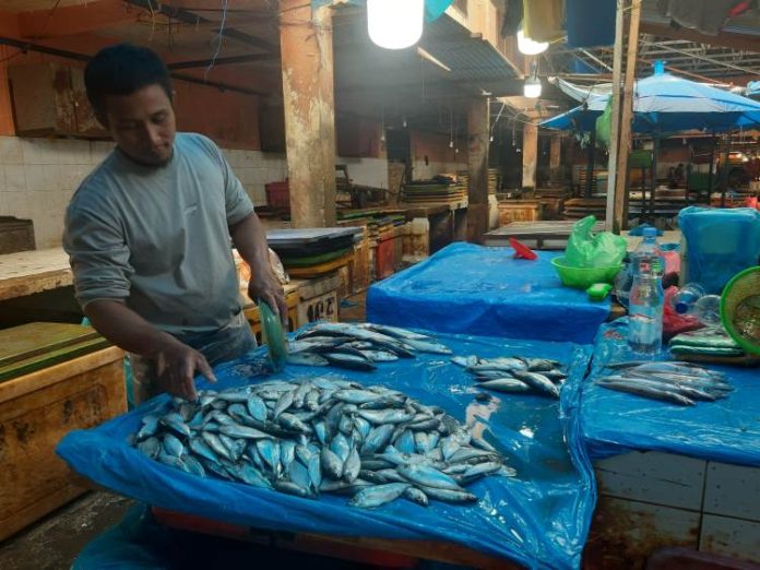 Pedagang ikan di pasar Dwikora Peamatangsiantar.