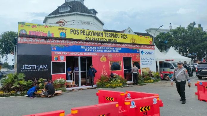 Pos Pam di depan Pos Bloc Med an difasilitasi satu unit ambulance dalam memberikan pelayanan kesehatan selama Nataru.