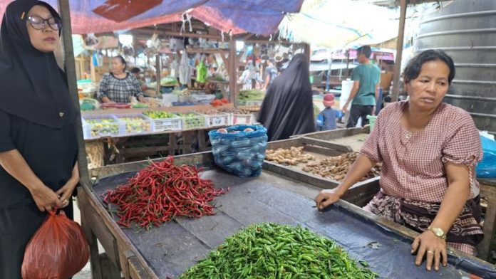 Salah seorang penjual cabai di Pasar Kampung Lalang, Unjuk Br. Ginting